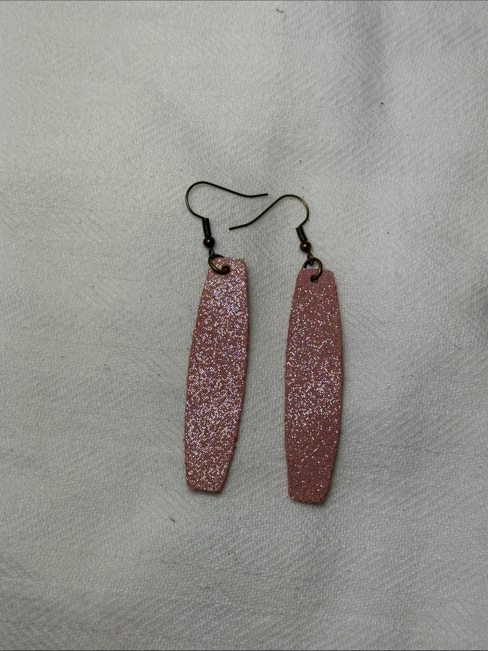 Pink Glitter Leather Dangle Earrings - Handmade in the USA